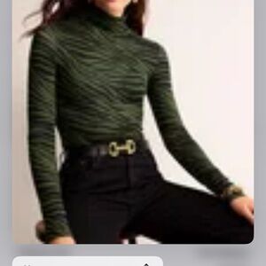 Green and Black zebra striped Boden women 16/18 Turtleneck Top